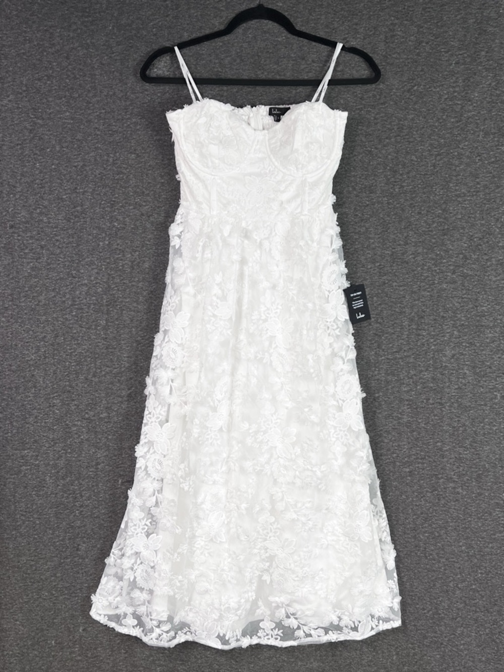 Lulus Quite Perfect White Floral Embroidered Strapless Midi Dress Size S NWT - Picture 5 of 10